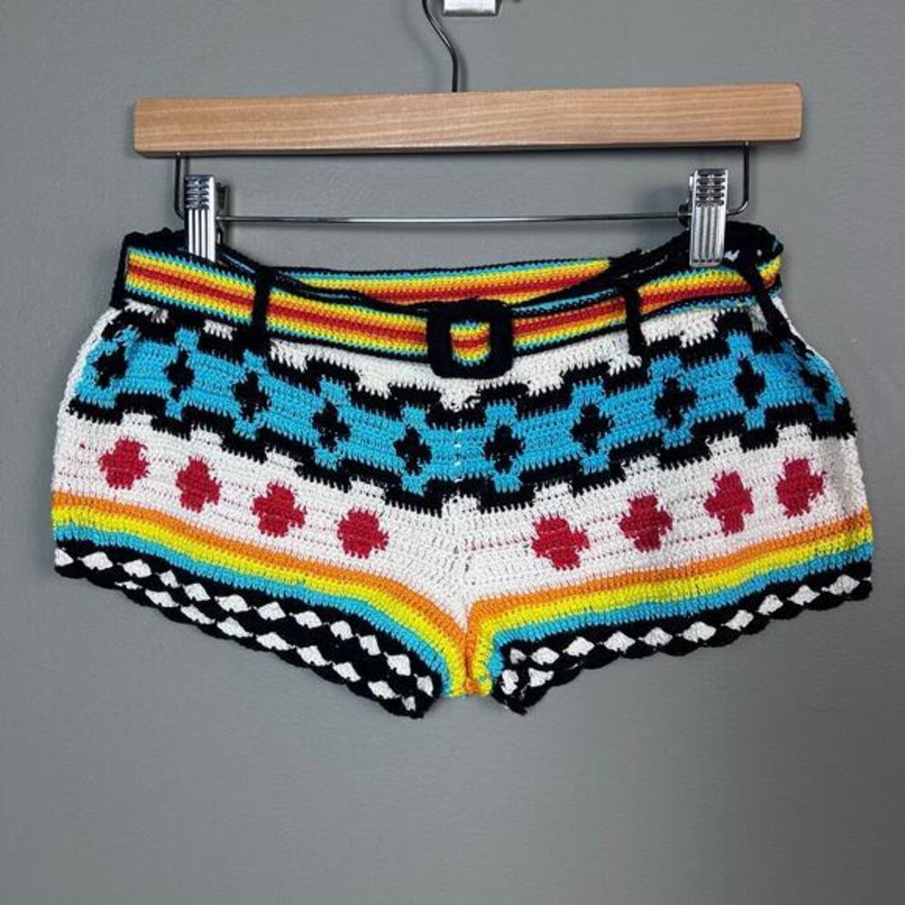 Anna Kosturova shorts Medium crochet‎ aztec western boho rainbow turquoise red